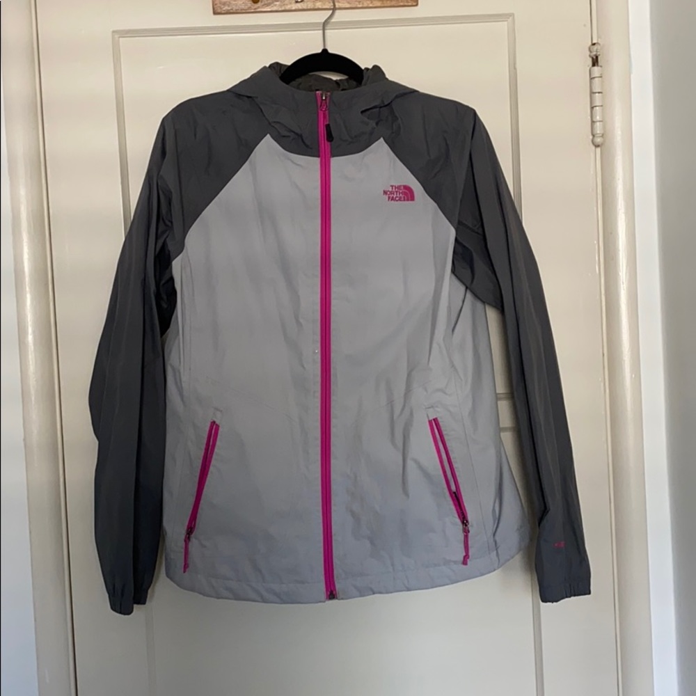 North Face Gray and Pink Rain Jacket